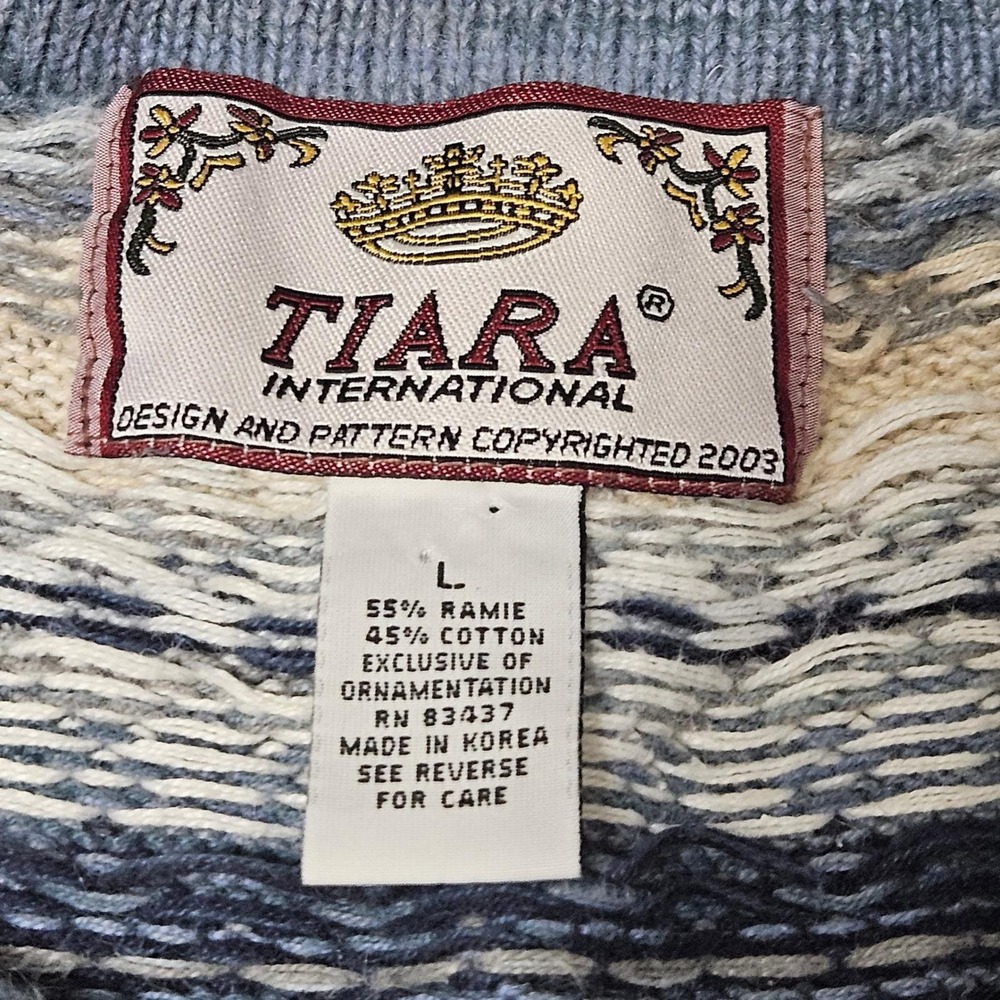 Vintage Tiara International FairIsle Full Zip Sweater Blue Coastal Grandma Y2K L - Picture 3 of 8